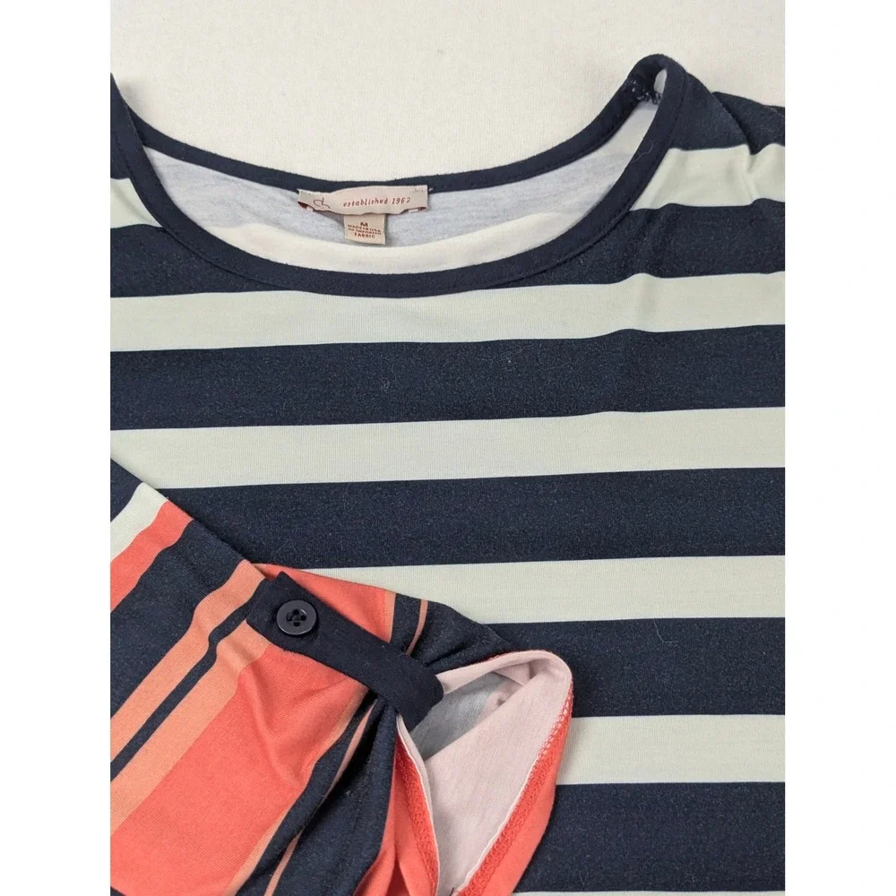 CJ Banks Womens Blue Coral Coastal Casual Preppy Classic Scoop Neck Top Size M